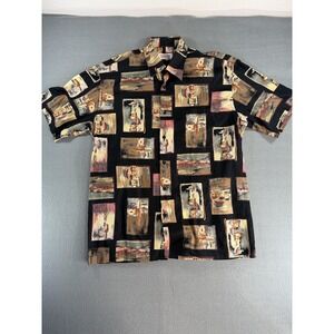Tuttle Golf Collection Shirt Mens L Black Scenic Print Button Up Made Italy